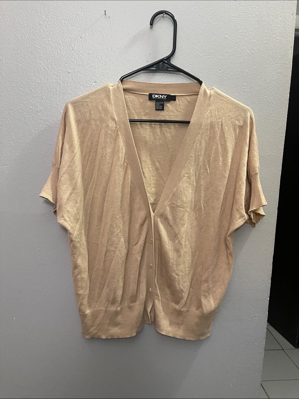 DKNY Beige Short-Sleeve Button Front Cardigan